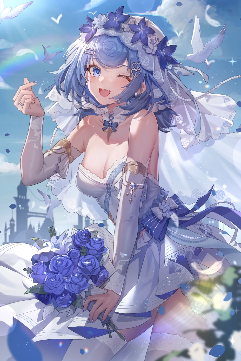 bekki_(vtuber) detexted dress no_bra photoshop sixiwanzi thighhighs wedding_dress yolanda