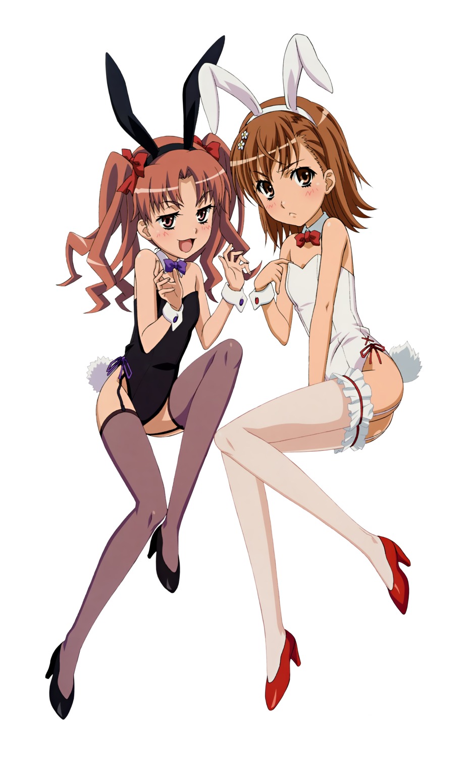 animal_ears bunny_ears bunny_girl garter misaka_mikoto shinohara_kenji shirai_kuroko stockings thighhighs to_aru_majutsu_no_index