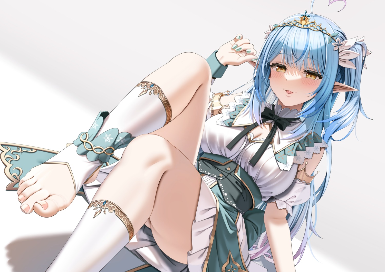 casino_(casinoep) cleavage elf feet hololive pointy_ears skirt_lift yukihana_lamy