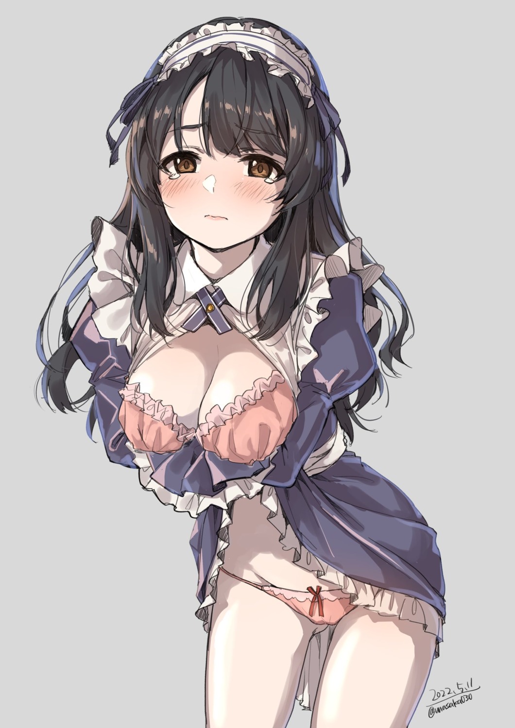 bra breast_hold cameltoe cleavage maid open_shirt pantsu sketch skirt_lift unasaka