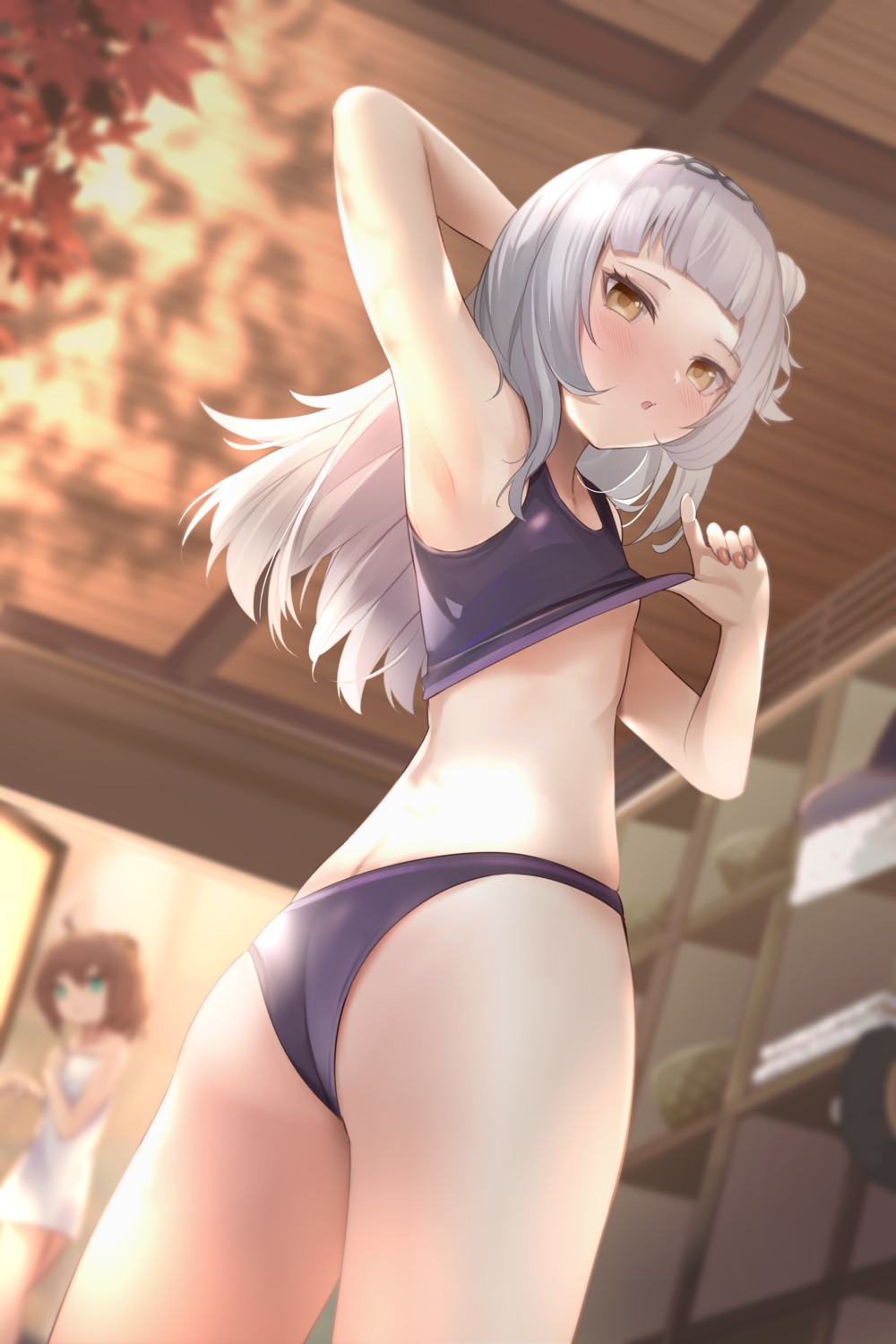 ass bikini hololive kananote murasaki_shion swimsuits thong towel undressing