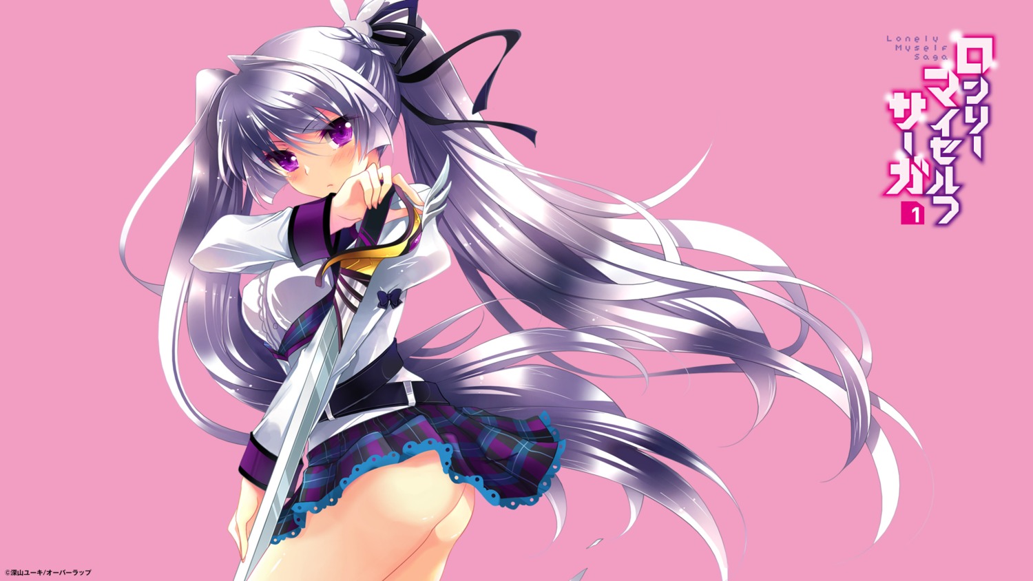 ass ichiyou_moka lonely_myself_saga nopan seifuku skirt_lift sword wallpaper