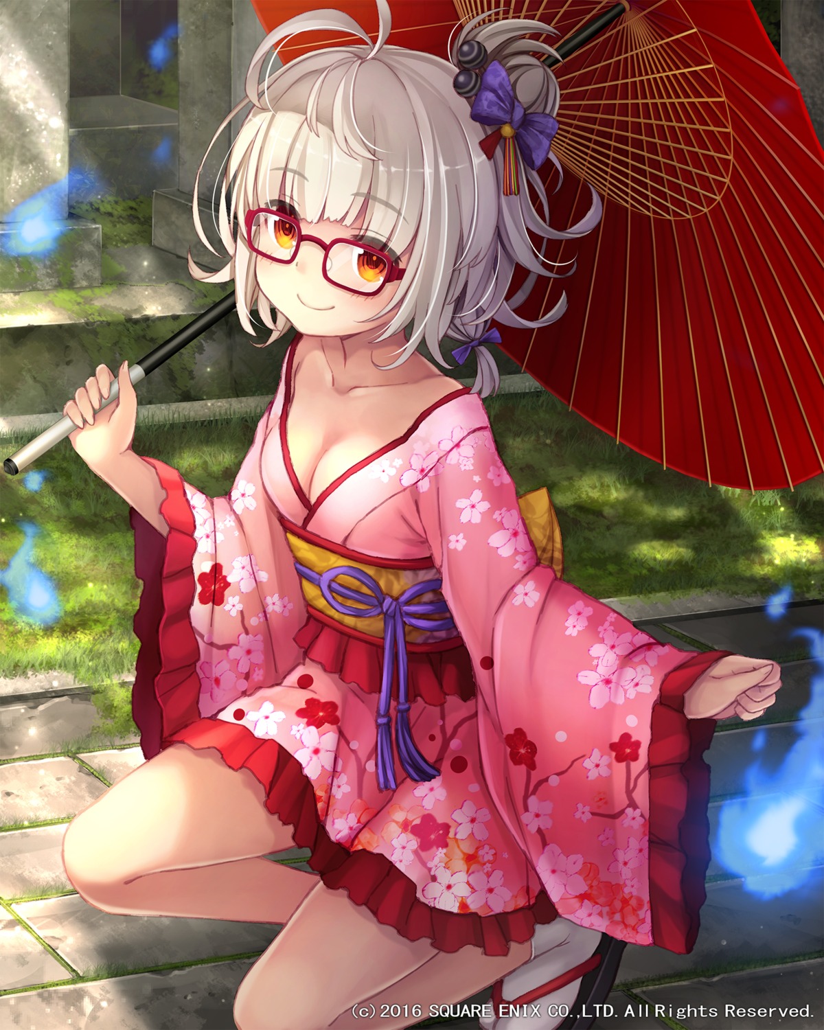 cleavage kimono lost_crusade megane namaru_(summer_dandy) square_enix umbrella