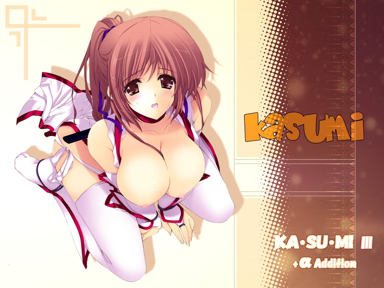 breast_hold breasts dead_or_alive iizuki_tasuku jpeg_artifacts kasumi nipples thighhighs wallpaper