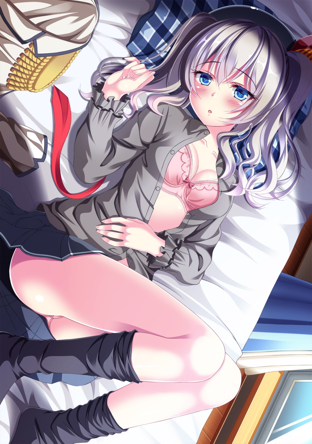 309042 bra cameltoe cleavage kantai_collection kashima_(kancolle) open_shirt pantsu uniform