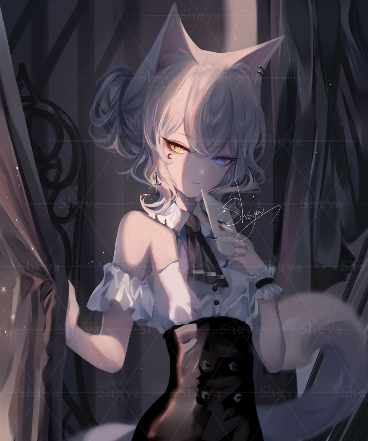 animal_ears heterochromia nekomimi sheya tail watermark