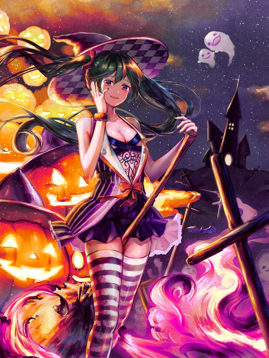 cleavage halloween hatsune_miku thighhighs vocaloid witch yurika0207