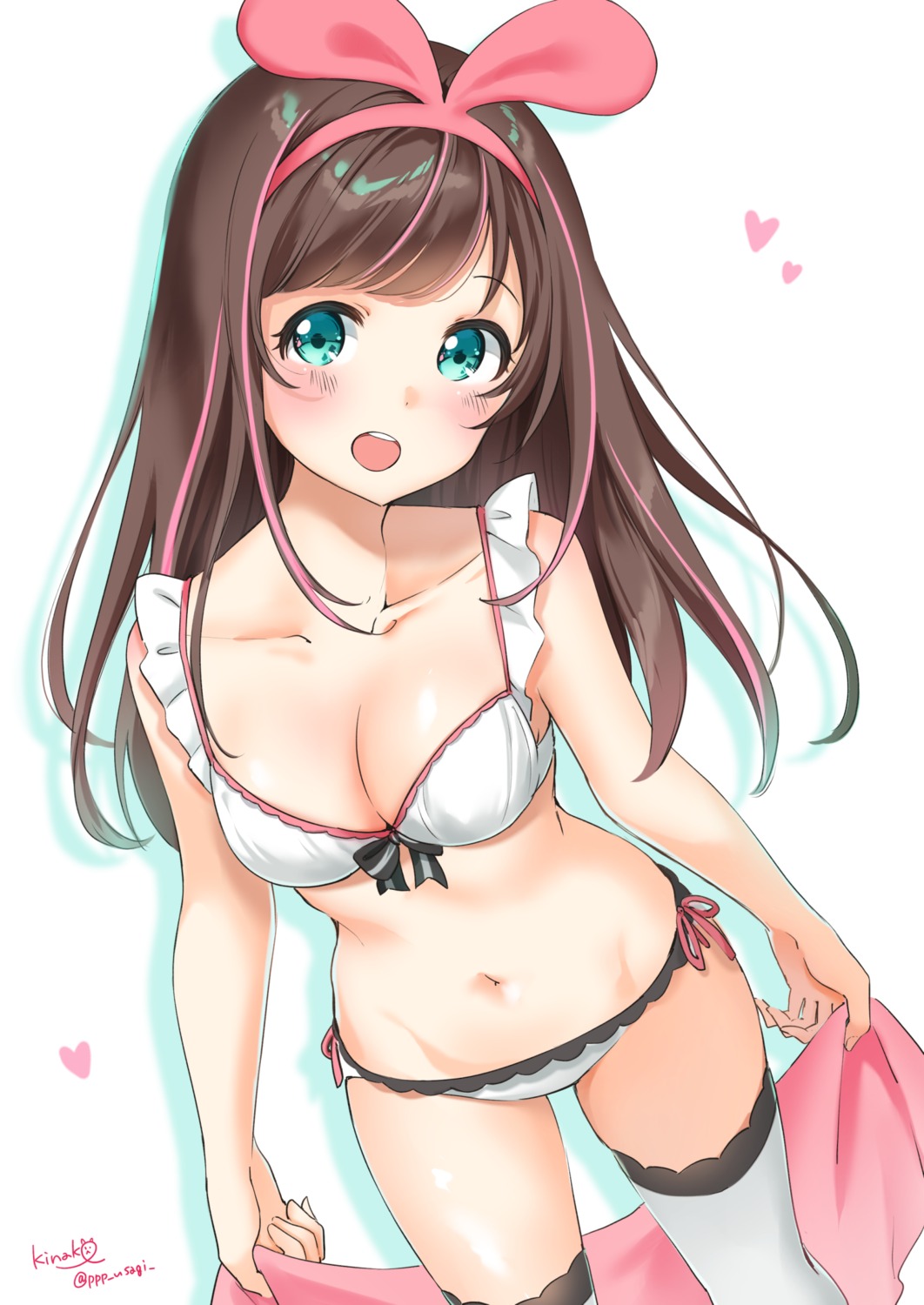 a.i._channel bra cleavage kinako_(shiratama_mochi) kizuna_ai pantsu thighhighs