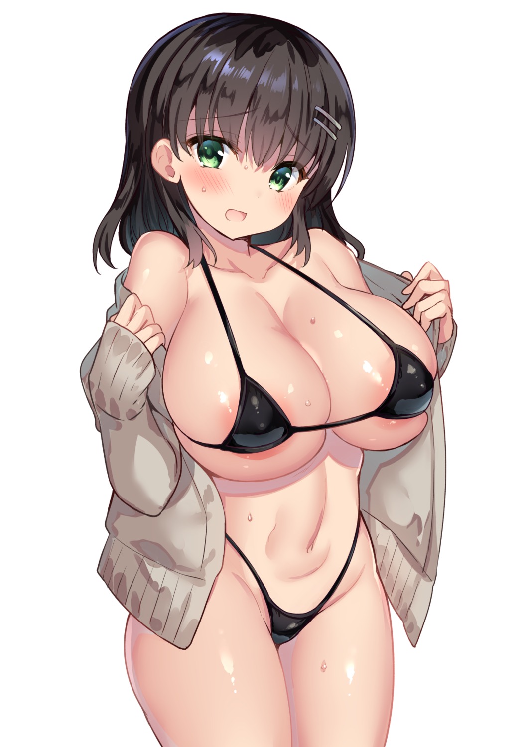 areola bikini open_shirt sansyoku_amido. sweater swimsuits undressing