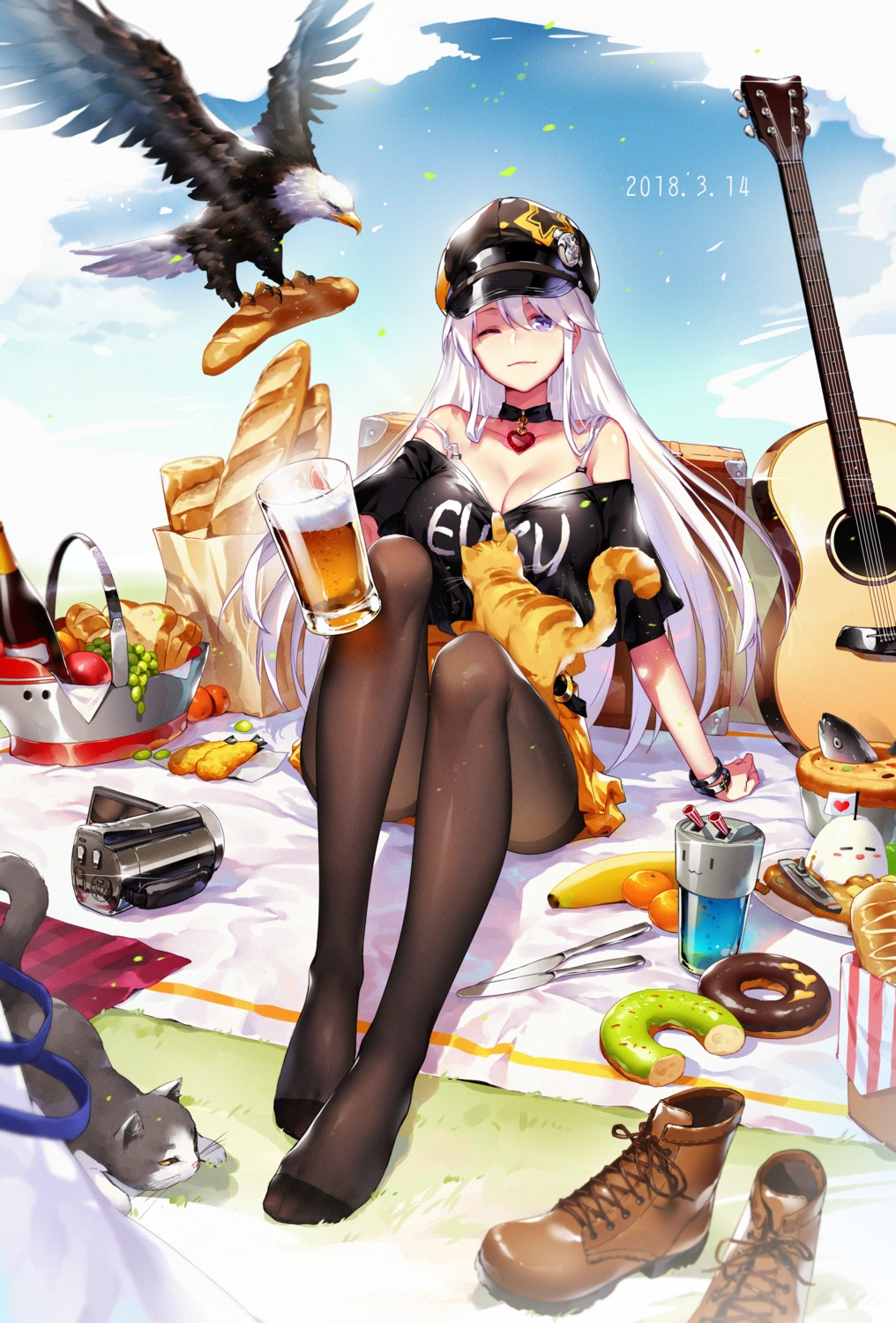 azur_lane bra cleavage enterprise_(azur_lane) feet guitar luode_huayuan neko pantyhose