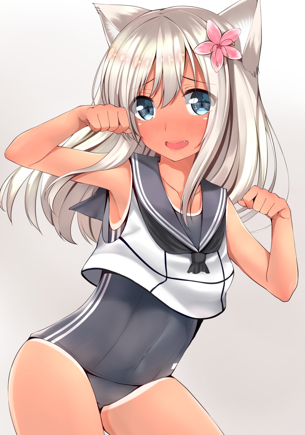 animal_ears go-1 kantai_collection nekomimi ro-500 school_swimsuit swimsuits tan_lines