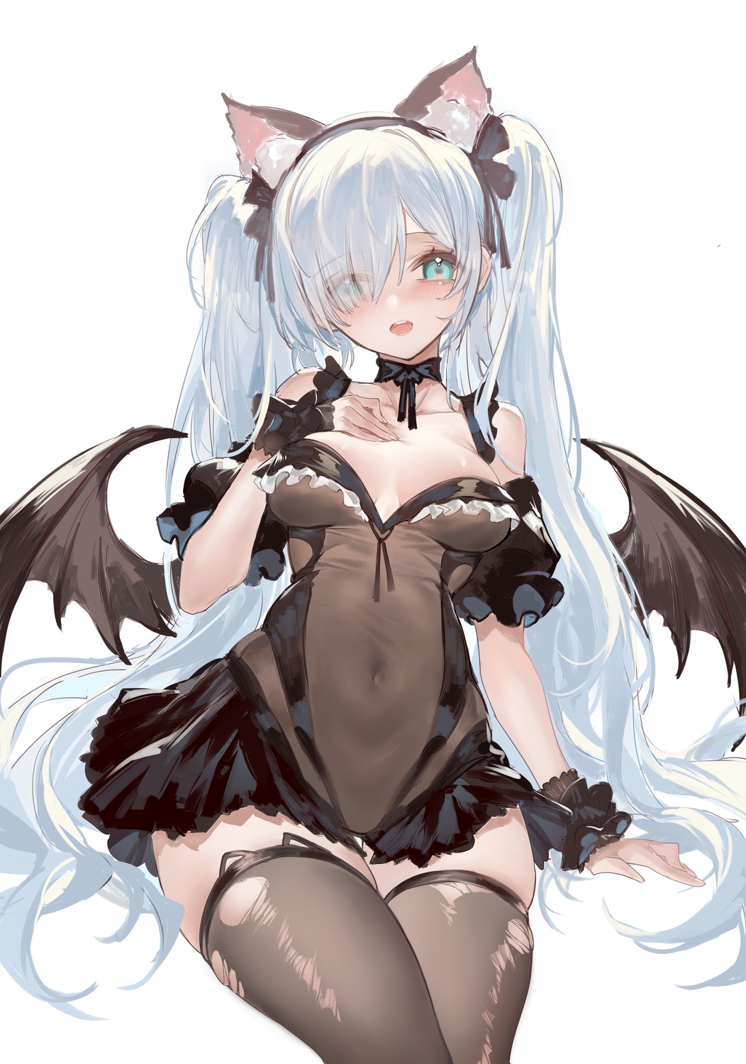 animal_ears azur_lane devil horz janus_(azur_lane) nekomimi no_bra see_through thighhighs torn_clothes wings