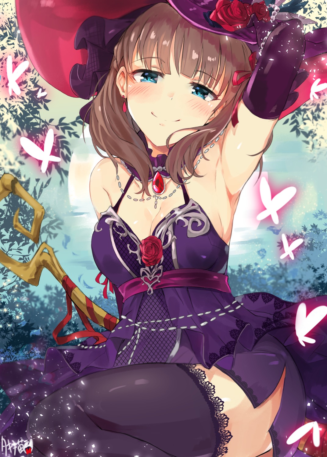 cleavage dress sakuma_mayu the_idolm@ster the_idolm@ster_cinderella_girls thighhighs tuxedo_de_cat witch