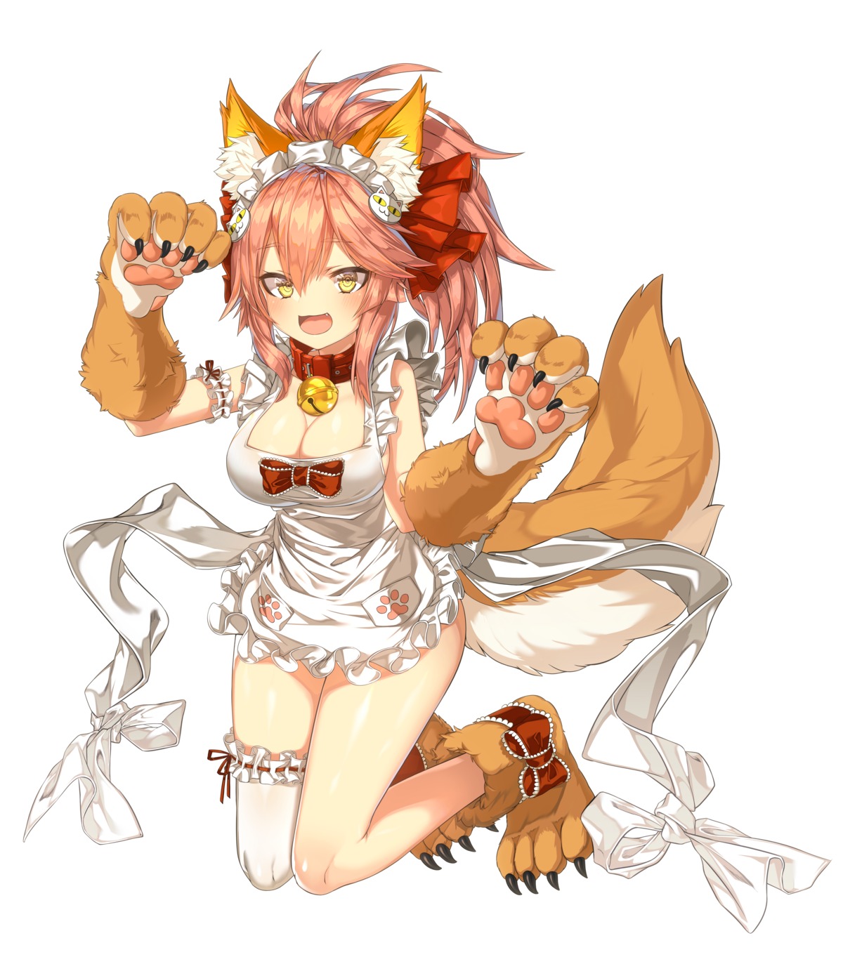 animal_ears fate/grand_order garter kinos_(kw00789) kitsune naked_apron tail tamamo_cat thighhighs