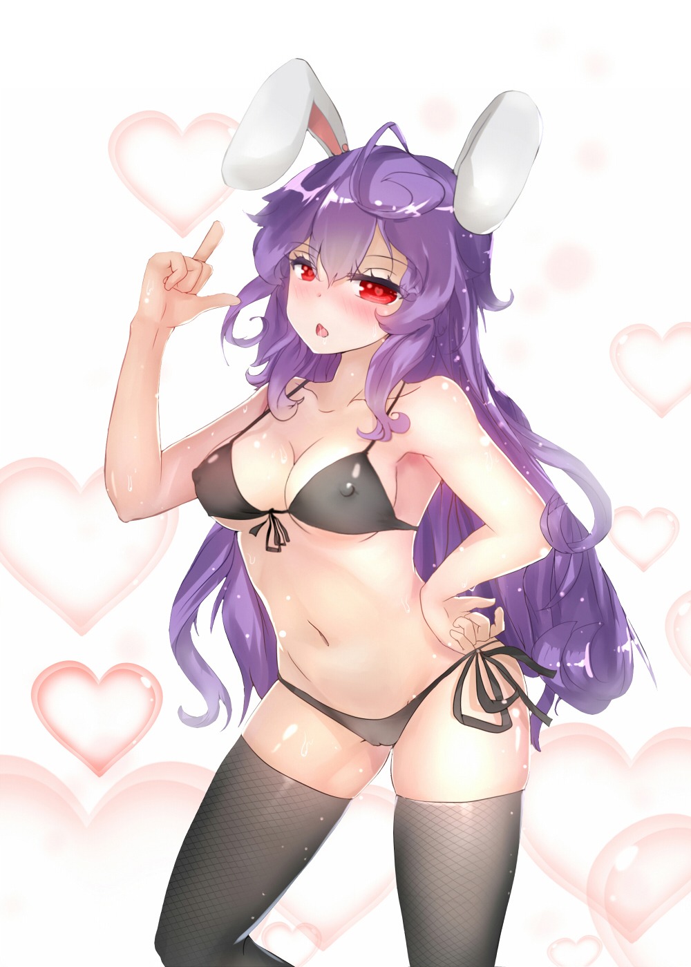 animal_ears bikini bunny_ears cleavage erect_nipples qys3 reisen_udongein_inaba swimsuits thighhighs touhou