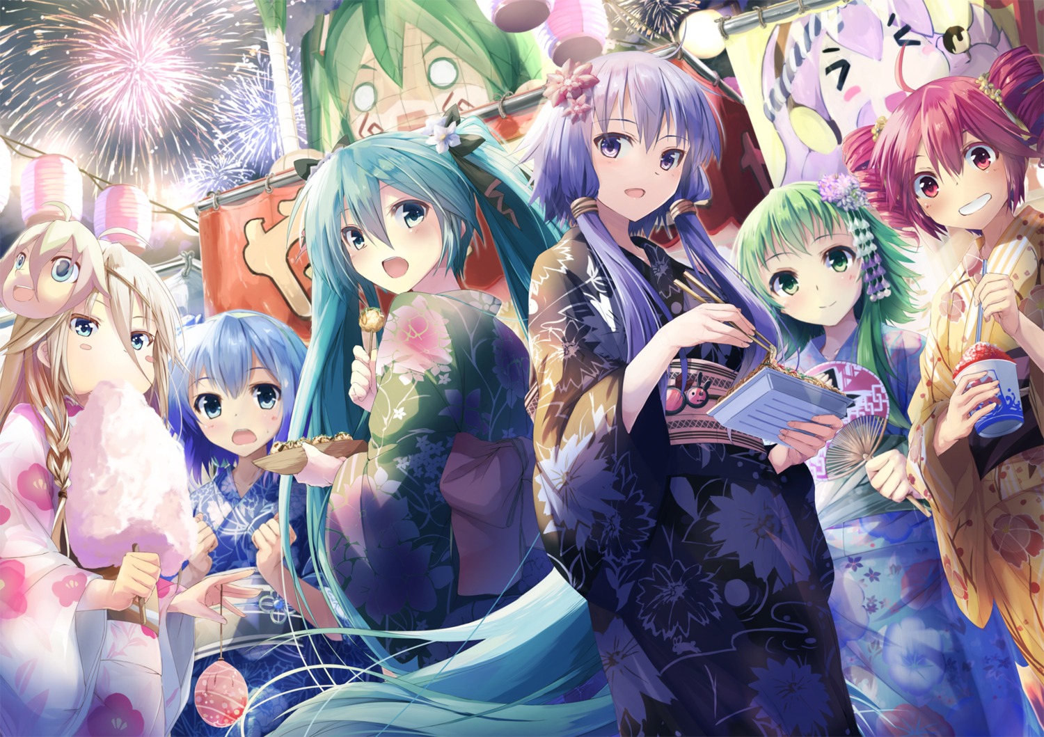 aoki_lapis daidou_(demitasse) gumi hatsune_miku ia_(vocaloid) kasane_teto kimono utau vocaloid yuzuki_yukari