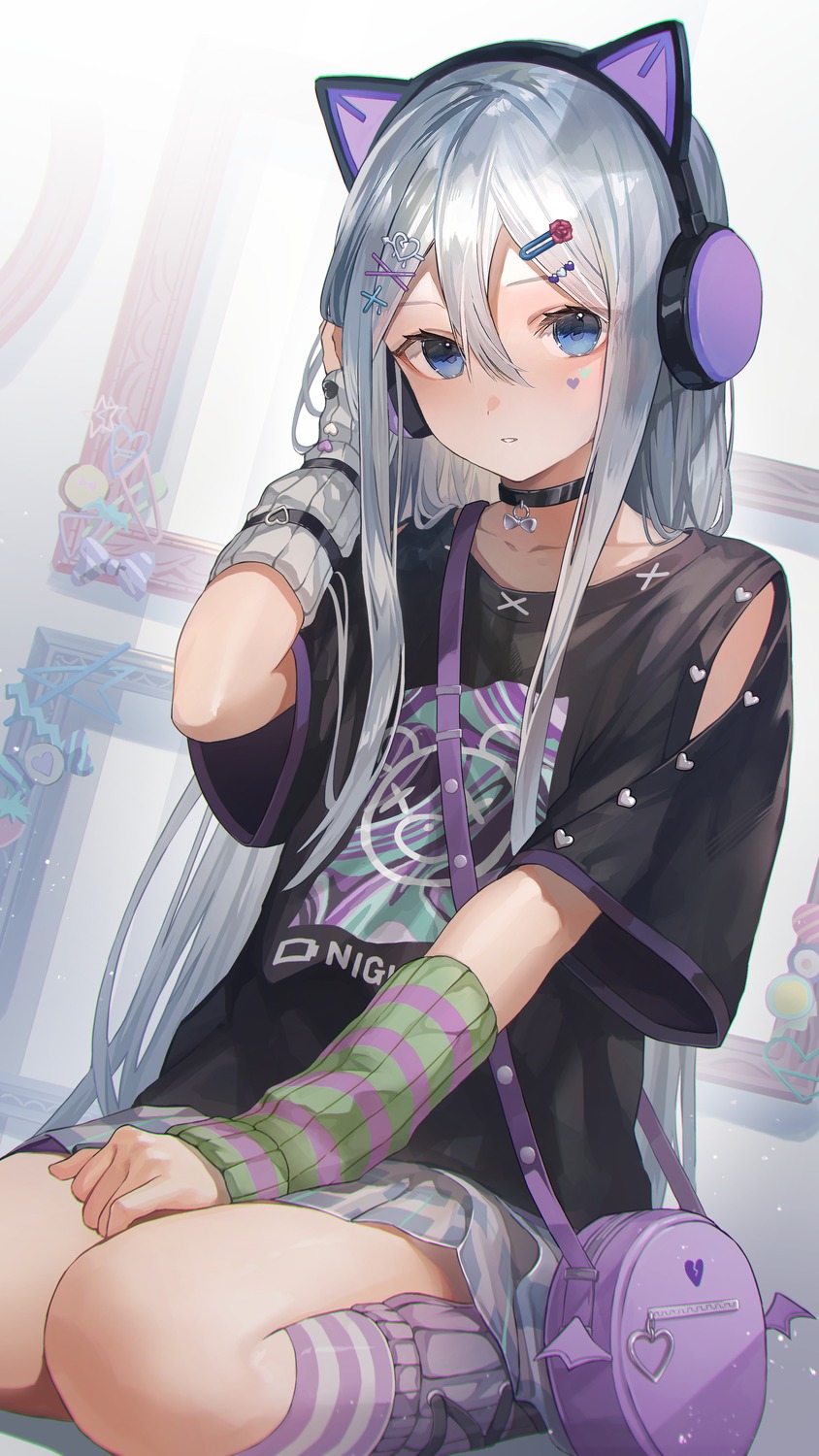 animal_ears headphones ikaninaritai8 nekomimi project_sekai tattoo yoisaki_kanade