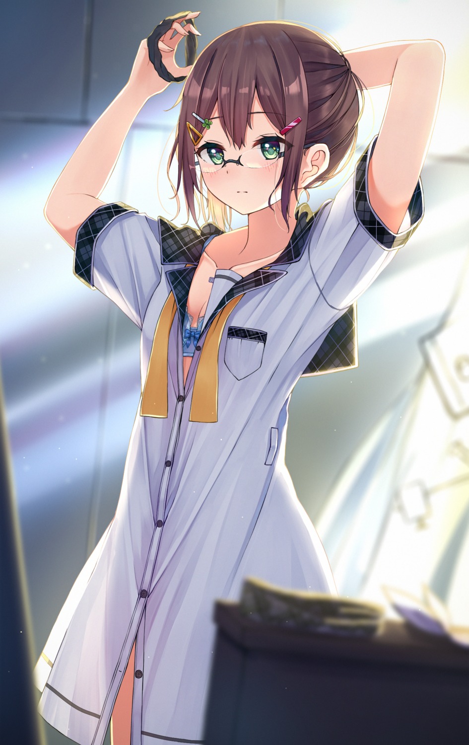 bra cleavage enuni megane open_shirt seifuku