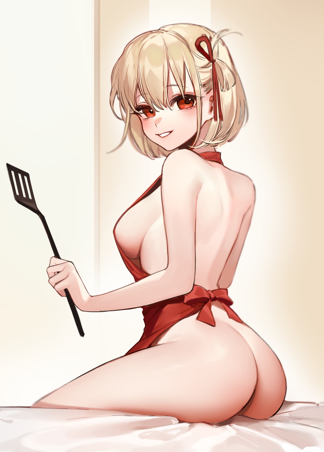 ass lycoris_recoil naked_apron nishikigi_chisato smilesmile1312