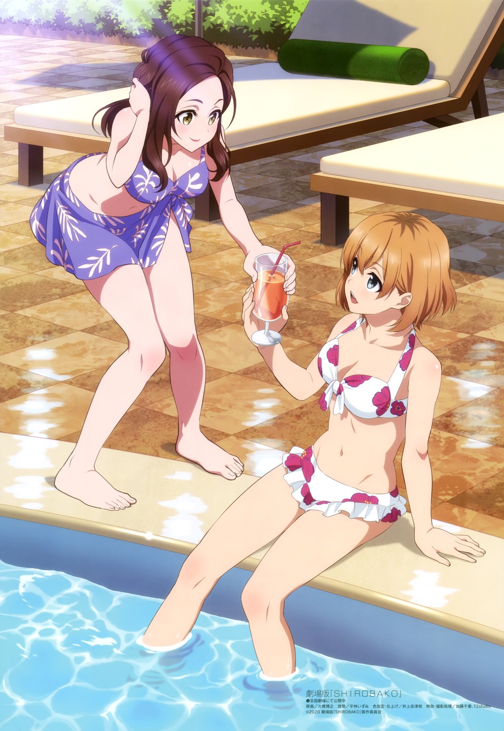 bikini cleavage miyai_kaede miyamori_aoi ookaji_hiroyuki shirobako swimsuits wet