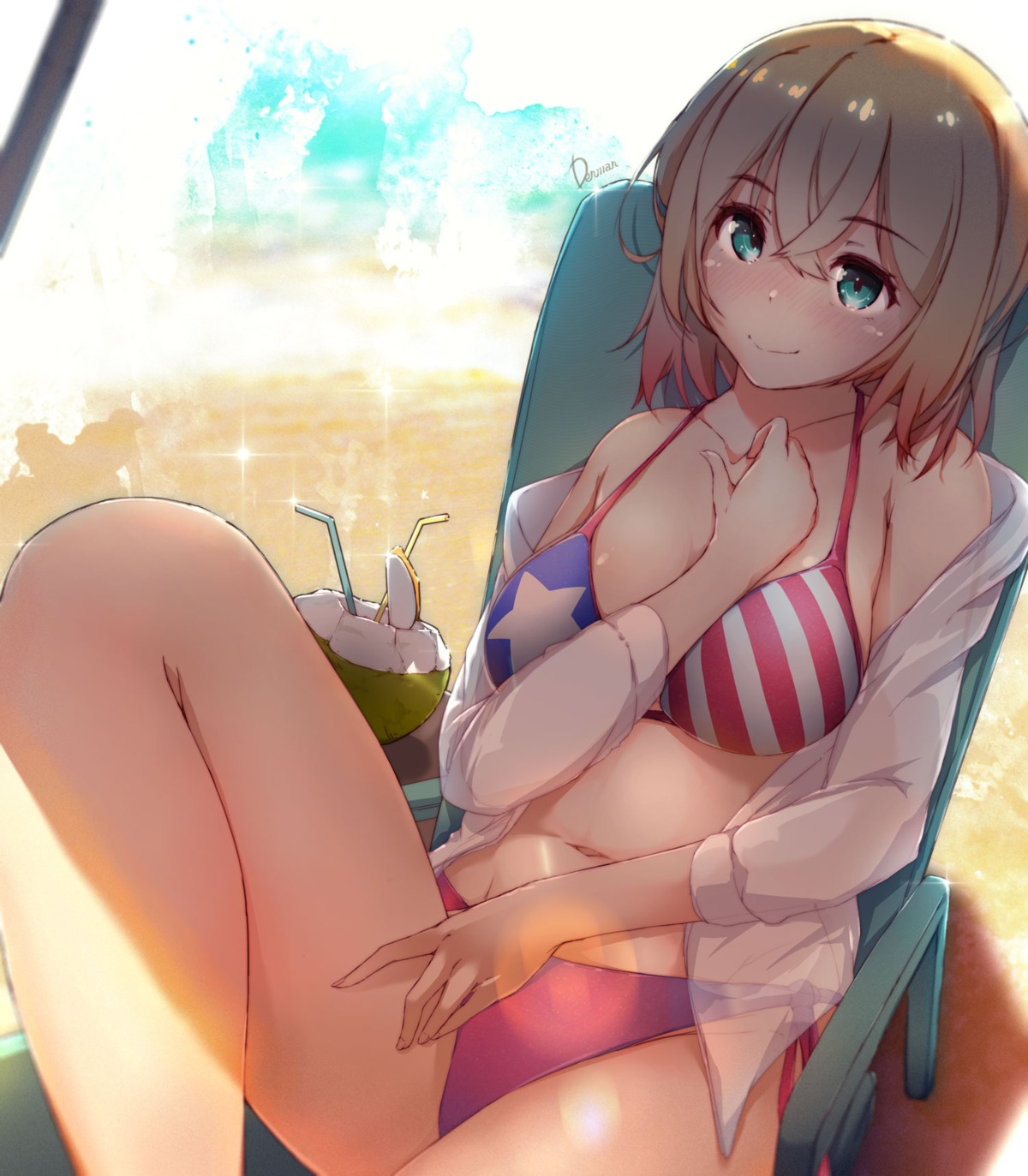 bikini cleavage dermar kanojo_okarishimasu nanami_mami open_shirt see_through swimsuits