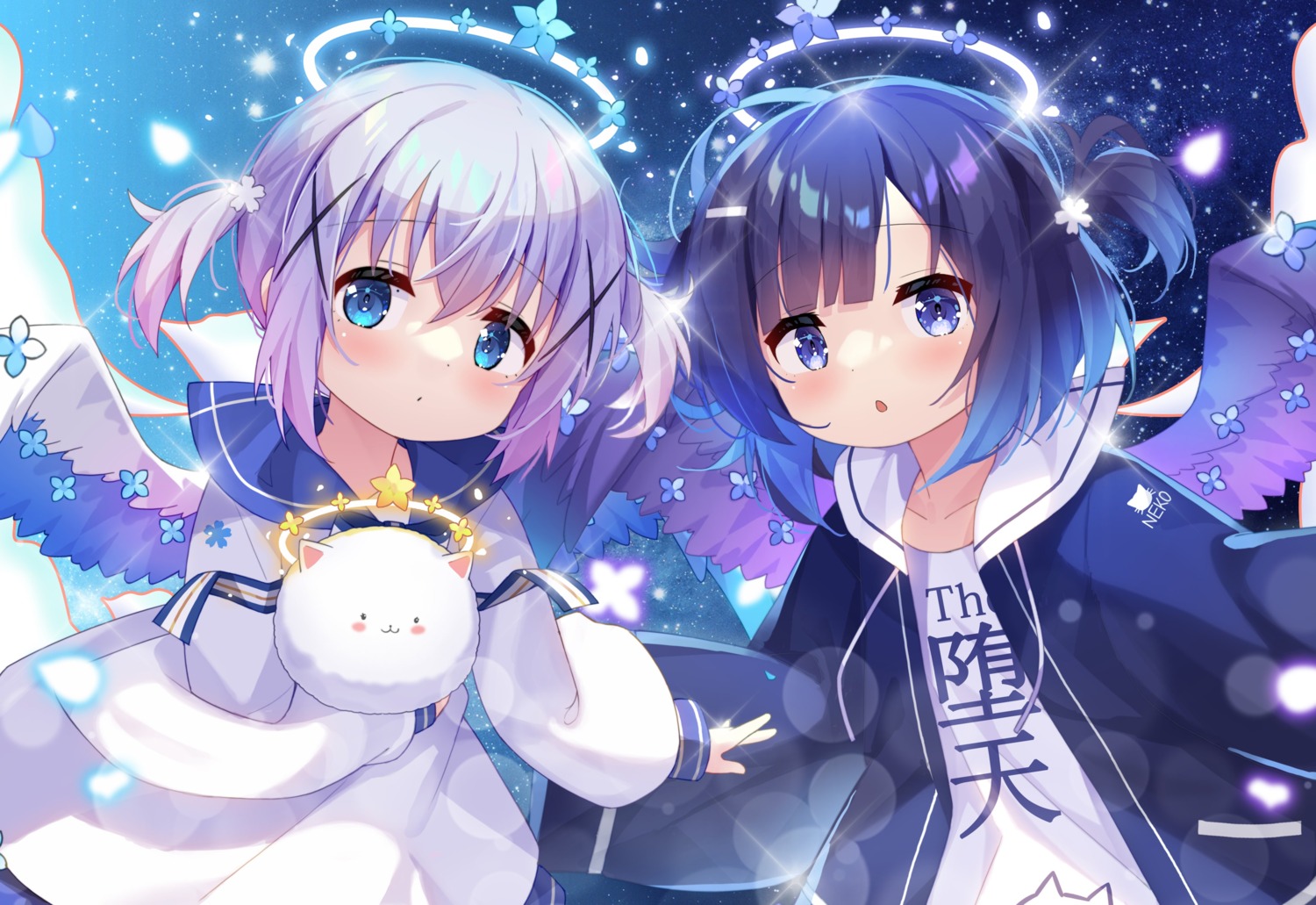 angel dress fuiba_fuyu gochuumon_wa_usagi_desu_ka? kafuu_chino taku_michi tippy_(gochiusa) wings