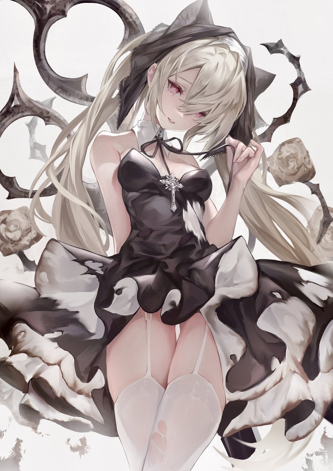 animal_ears deadprince dress garter_belt stockings thighhighs torn_clothes