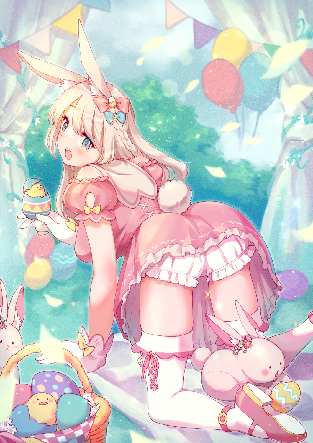 animal_ears ass bloomers bunny_ears sahara_(artist) skirt_lift tail thighhighs