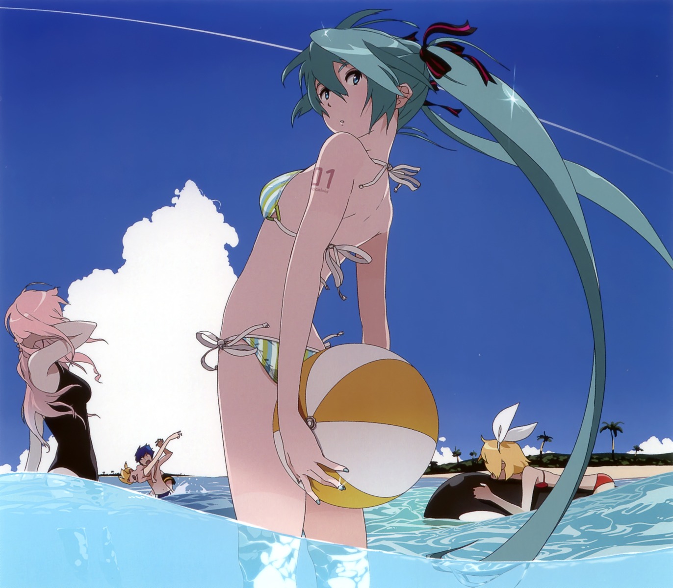 bikini hatsune_miku kagamine_len kagamine_rin kaito megurine_luka swimsuits uki_atsuya vocaloid