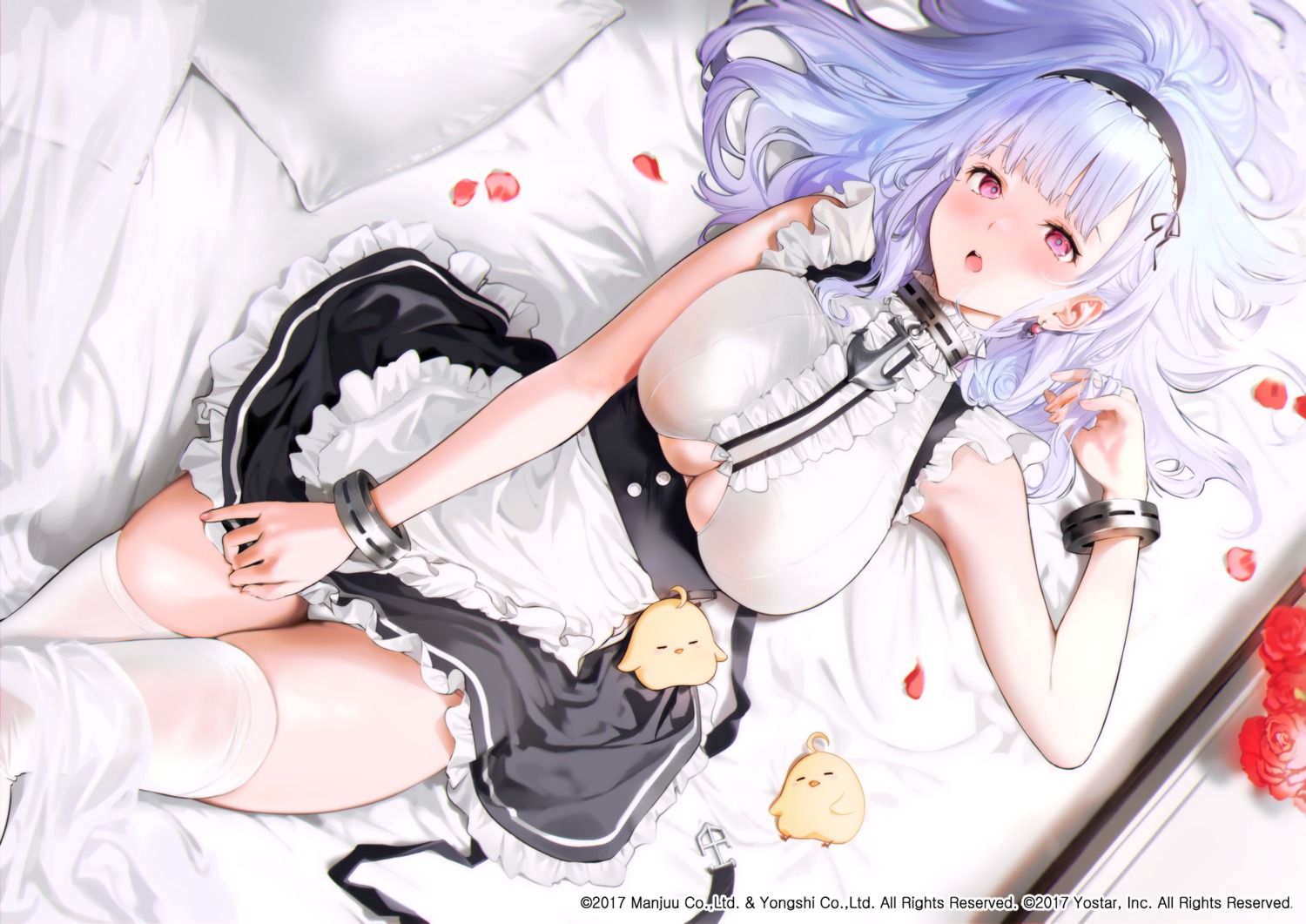 azur_lane dido_(azur_lane) maid manjuu_(azur_lane) mery_(yangmalgage) no_bra pantsu skirt_lift thighhighs