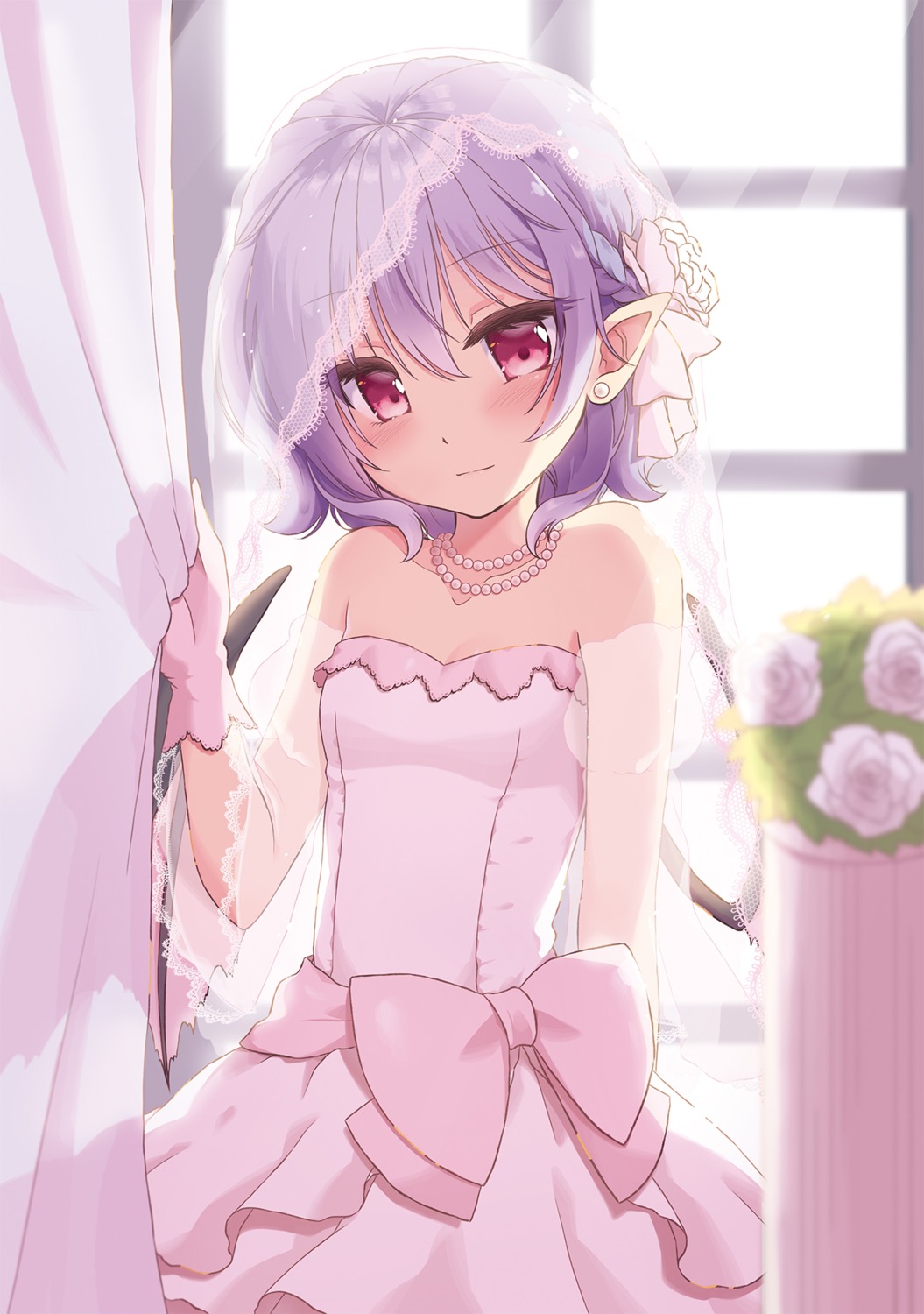 beni_kurage dress pointy_ears remilia_scarlet touhou wedding_dress wings