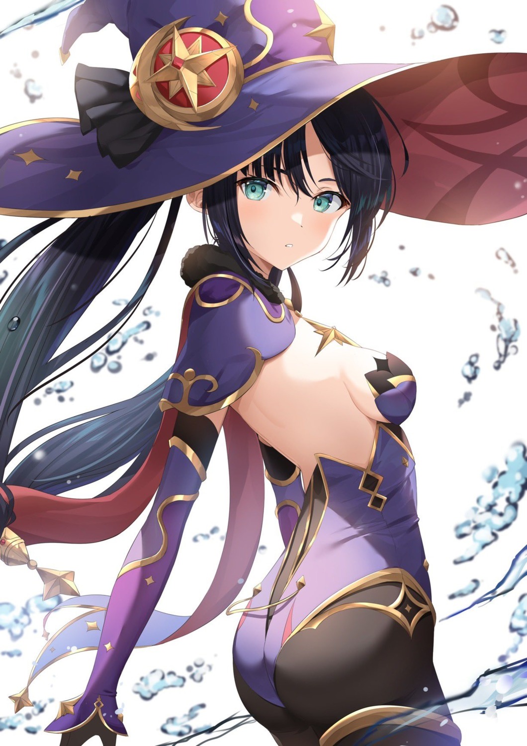 ass garter genshin_impact kanaria_hisagi mona_megistus no_bra pantyhose witch