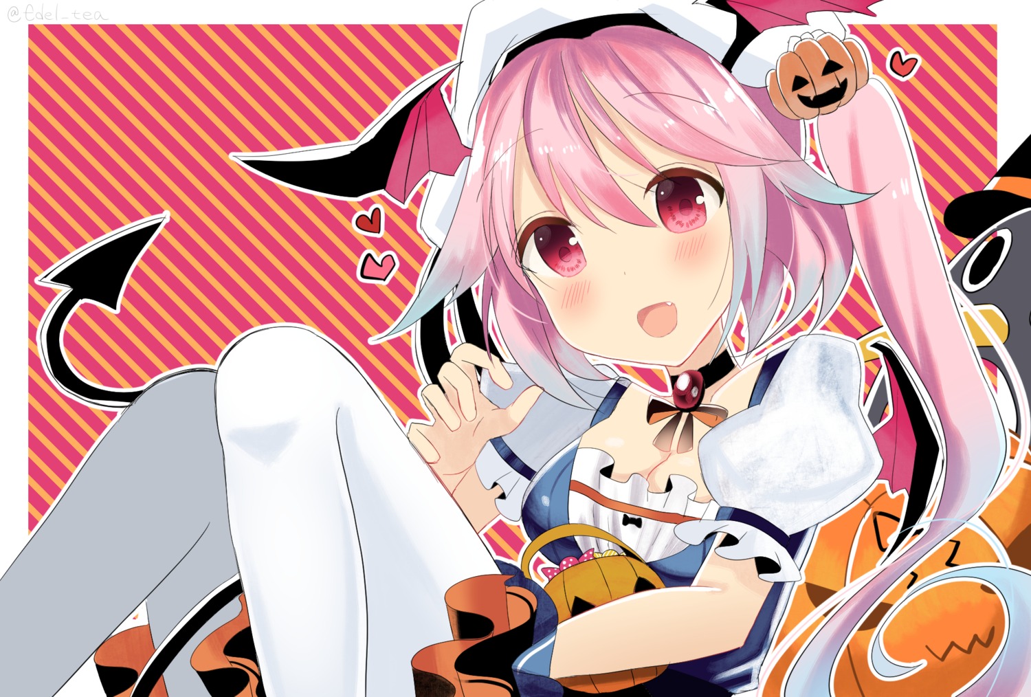 cleavage dress edel_(edelcat) halloween harusame_(kancolle) kantai_collection pantyhose tail wings