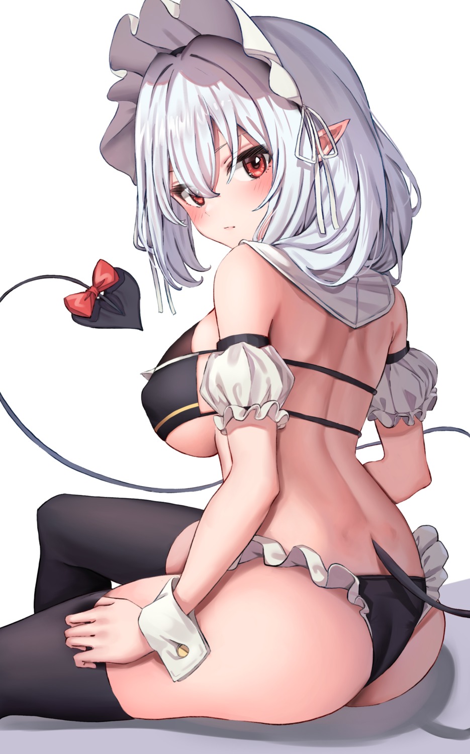 ass bikini chirang erect_nipples maid pointy_ears swimsuits tail thighhighs thong