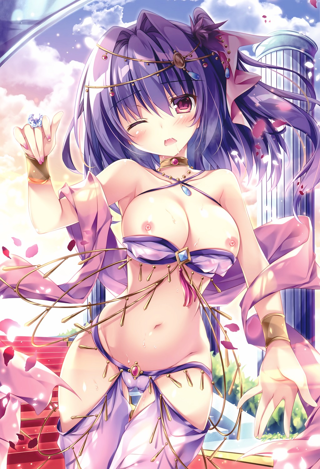 asian_clothes bikini_armor breasts cameltoe nanaroba_hana nipples see_through wardrobe_malfunction