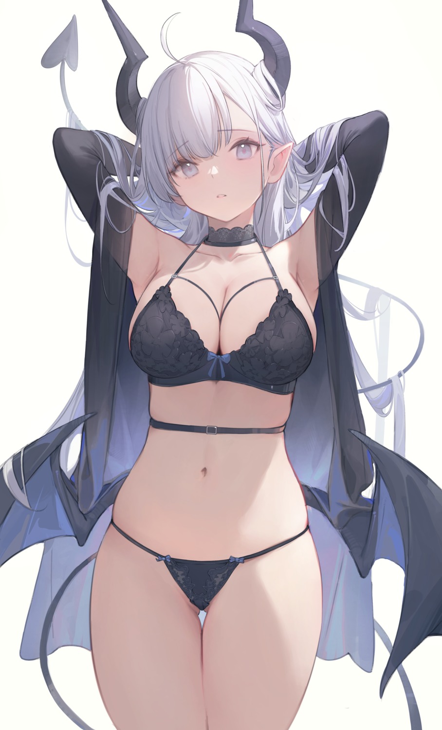 bra breasts cleavage horns nekojira pointy_ears tail thea_(nekojira) thong wings