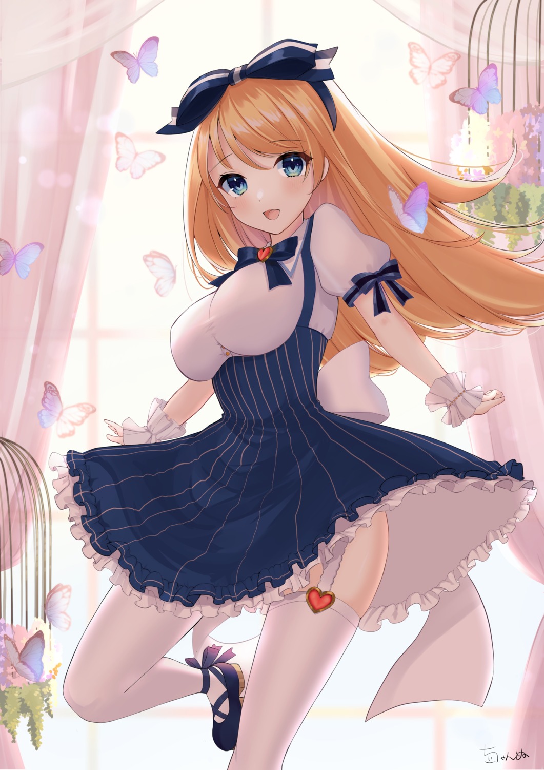 chan'nu emori_miku_project emu_alice skirt_lift stockings thighhighs