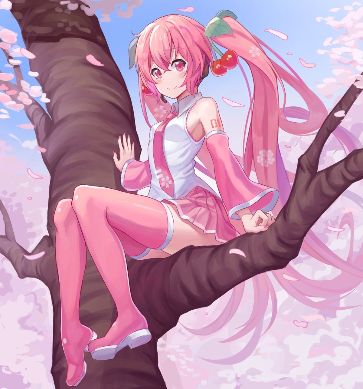 bibboss39 hatsune_miku sakura_miku skirt_lift tattoo thighhighs vocaloid