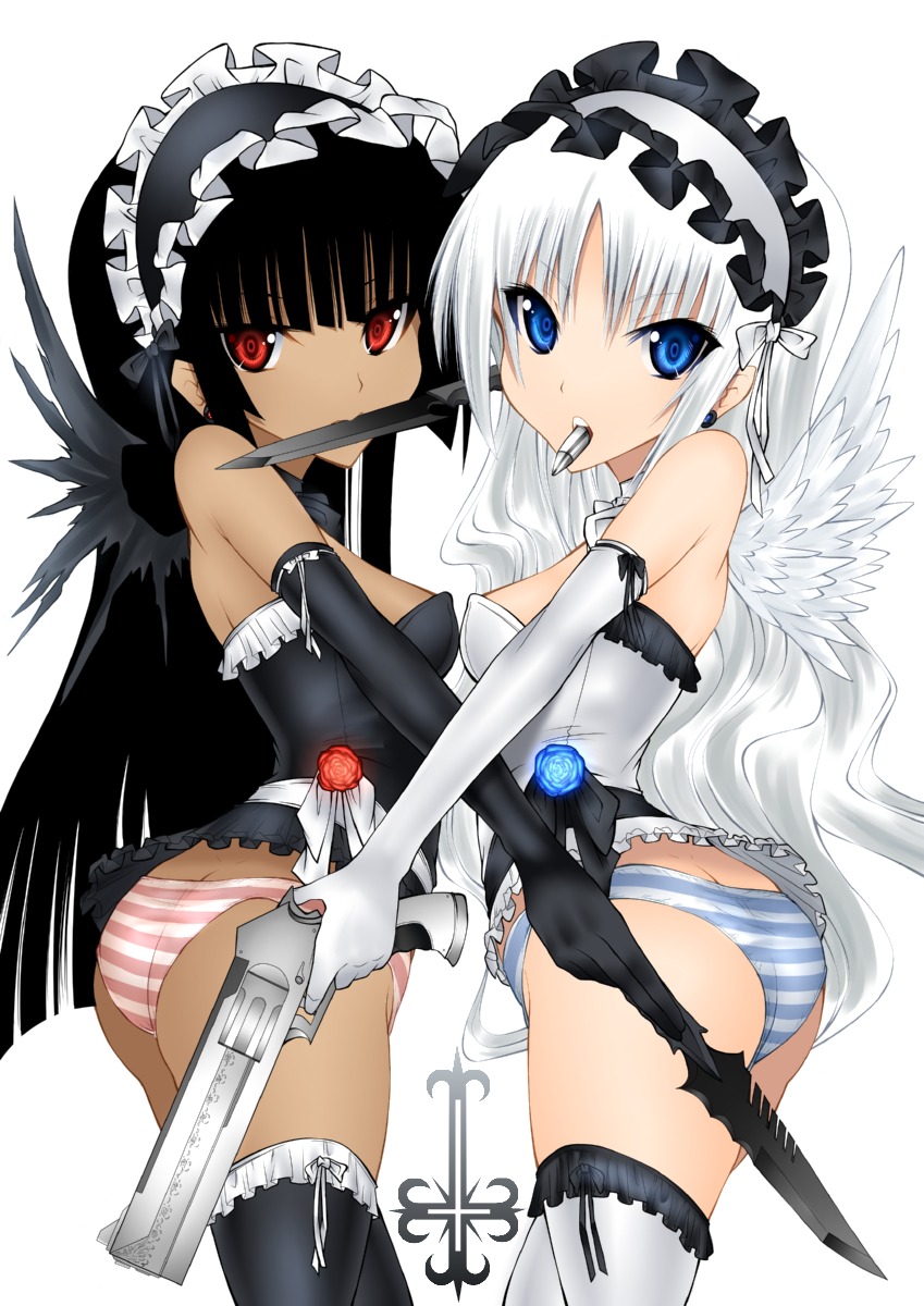 ass daive gun pantsu shimapan symmetrical_docking thighhighs wings