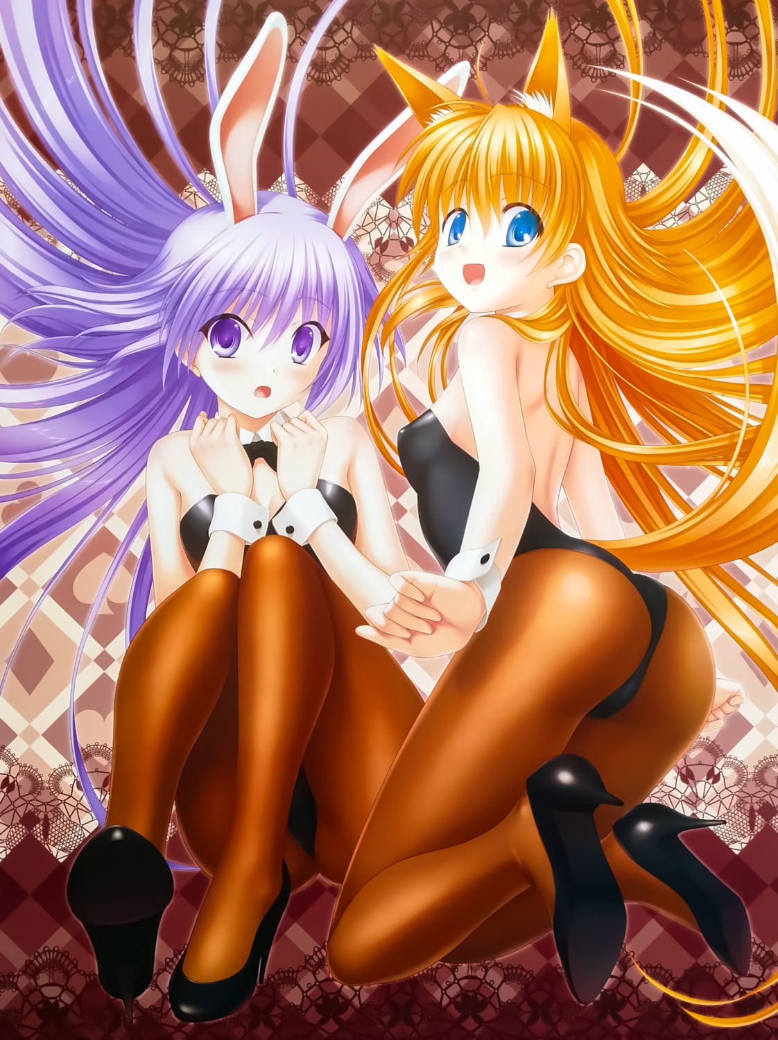 angel_beats! animal_ears ass breast_hold bunny_ears bunny_girl cleavage heels irie_miyuki key na-ga pantyhose sekine_shiori tail