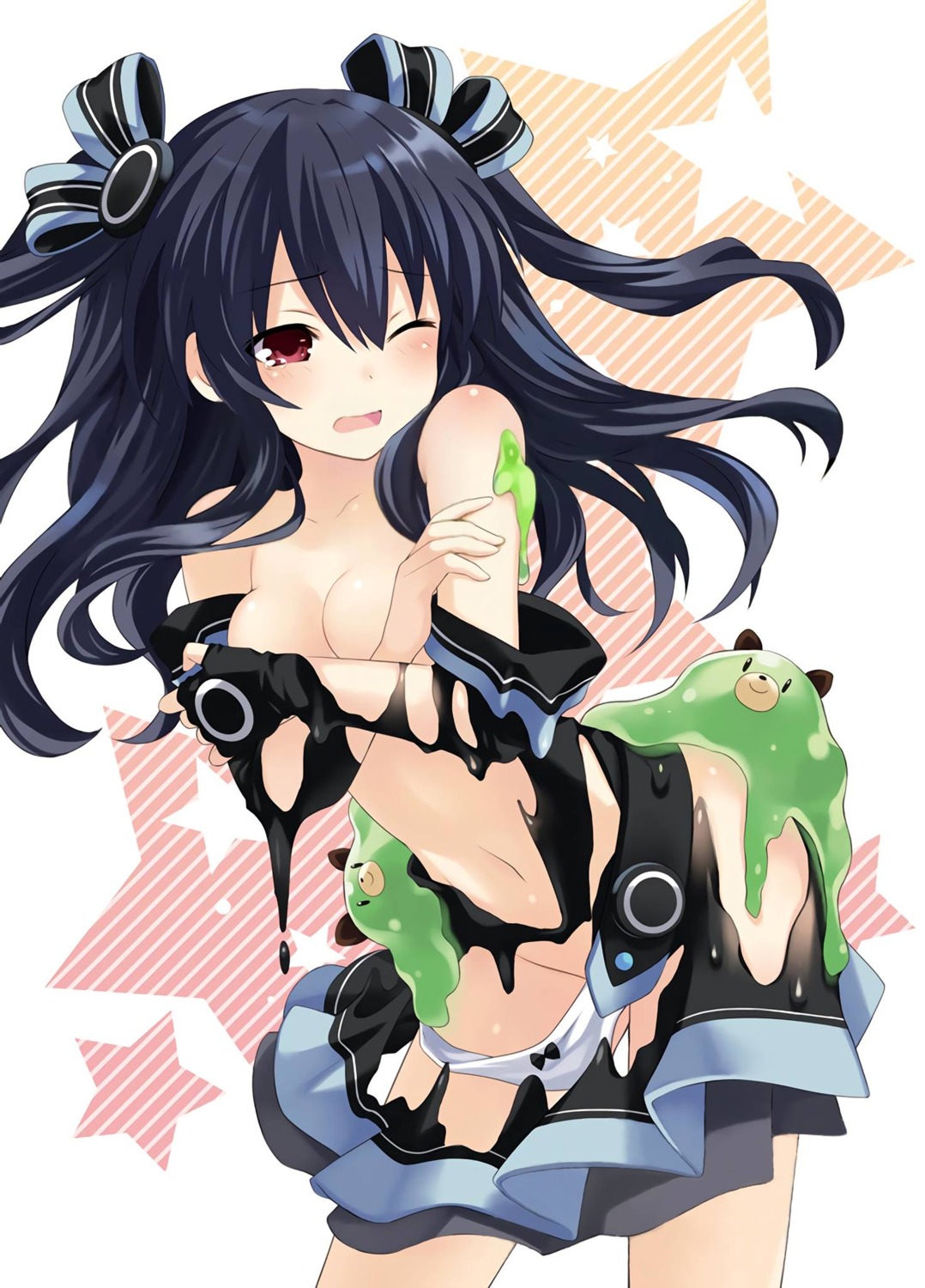 breast_hold choujigen_game_neptune no_bra pantsu panty_pull torn_clothes tsunako uni_(choujigen_game_neptune)