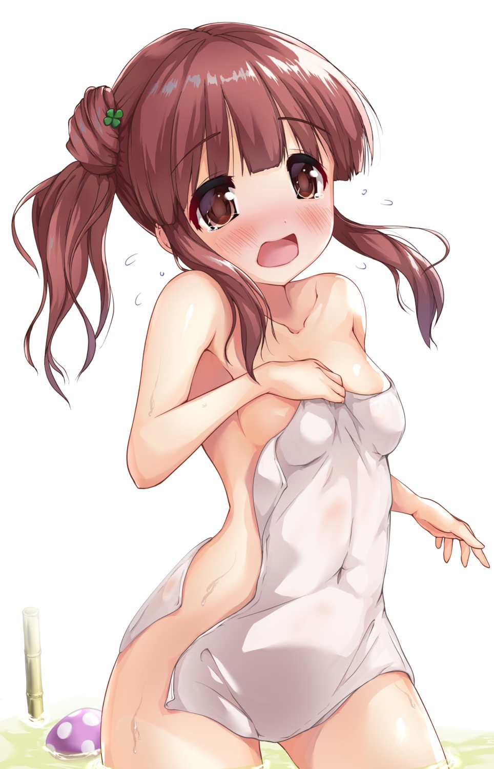 breast_hold kuroba_aki ogata_chieri the_idolm@ster the_idolm@ster_cinderella_girls towel wardrobe_malfunction