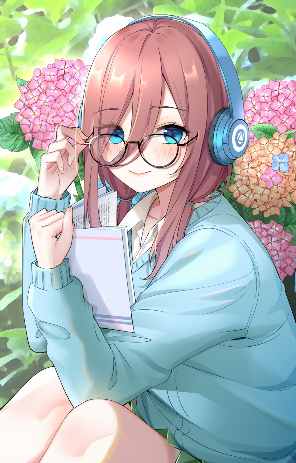 5-toubun_no_hanayome headphones kongbai megane nakano_miku seifuku sweater