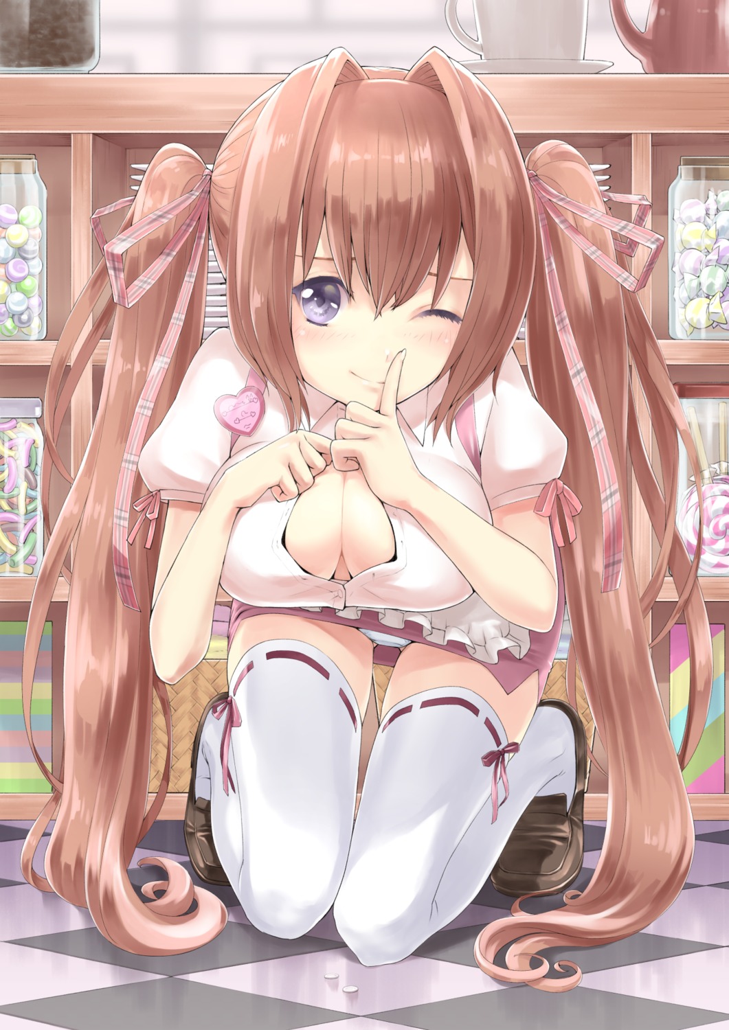 breast_hold cleavage open_shirt pantsu rin2008 thighhighs