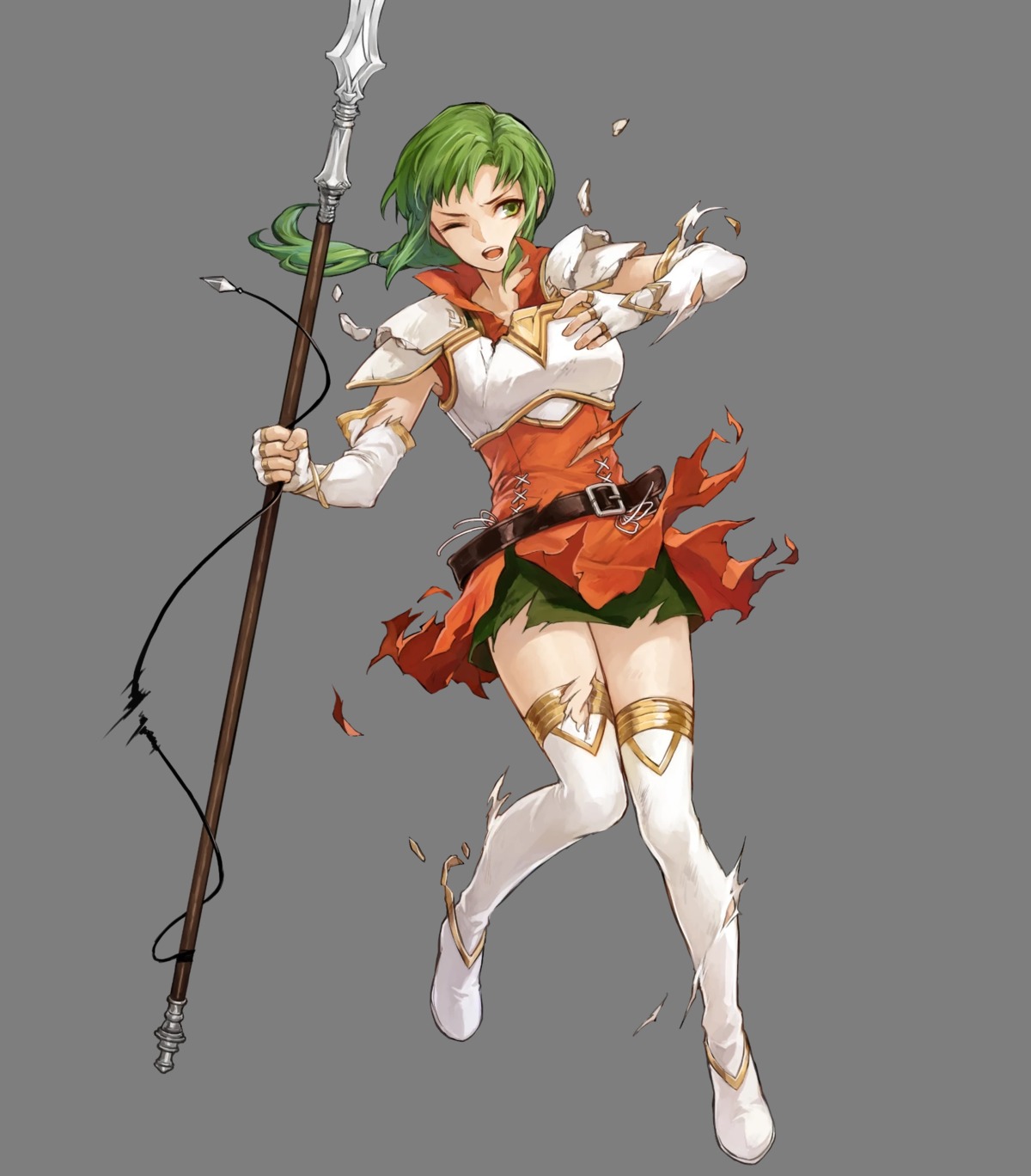 armor fire_emblem fire_emblem:_seima_no_kouseki nintendo thighhighs torn_clothes uroko vanessa_(fire_emblem) weapon