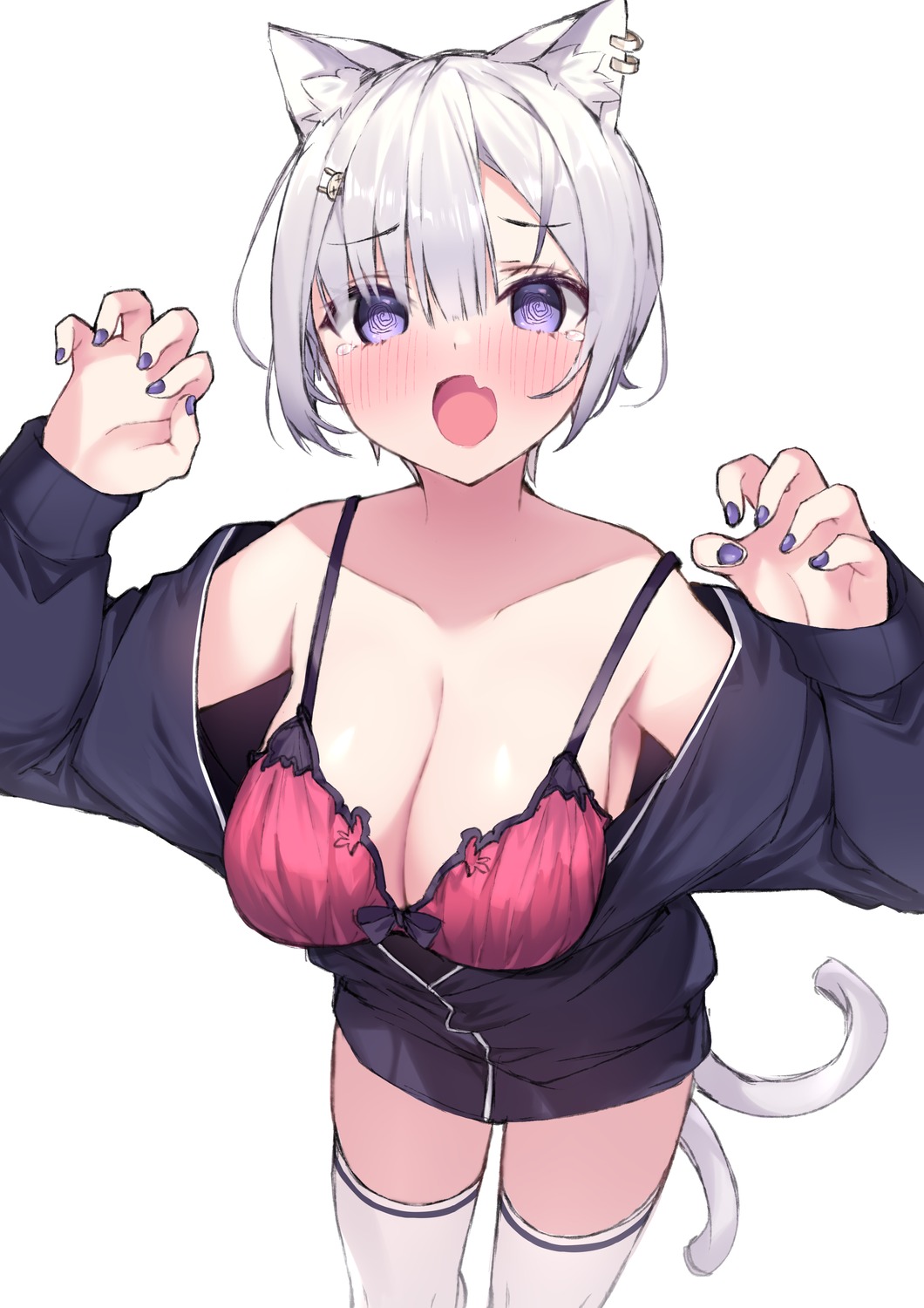 animal_ears bra haruyuki nekomimi open_shirt sketch tail thighhighs