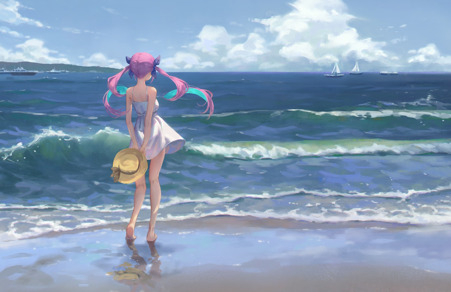 dress hololive landscape minato_aqua no_bra ruien see_through skirt_lift summer_dress