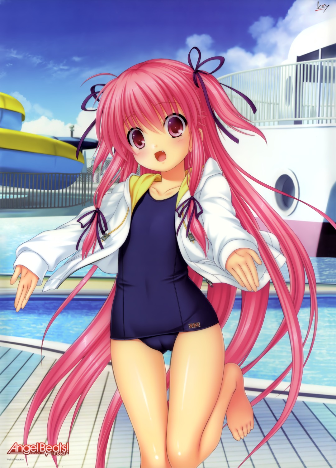 angel_beats! cameltoe key na-ga open_shirt school_swimsuit swimsuits yoshioka_yui