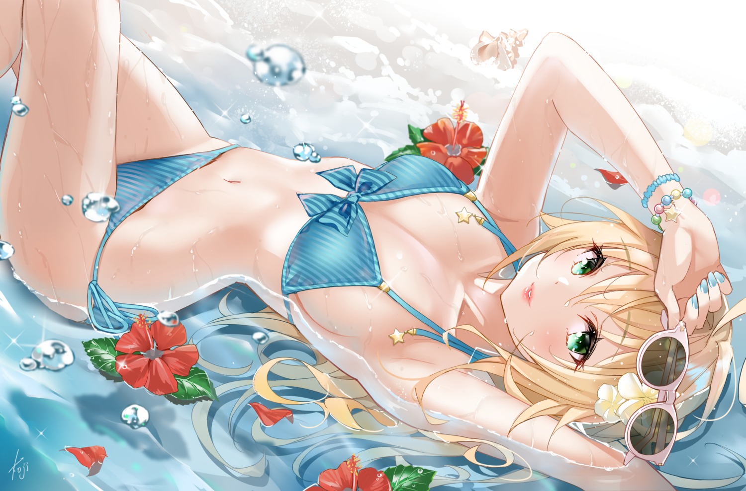 bikini cleavage koji_(kojikojimdw) megane swimsuits wet