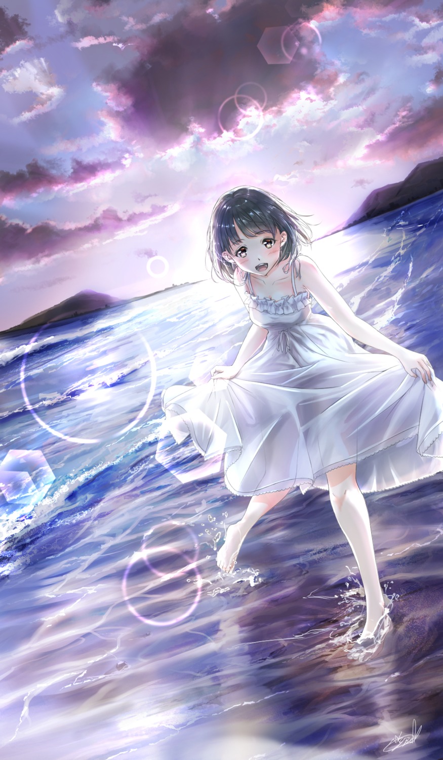 cleavage dress no_bra see_through skirt_lift soragane_(banisinngurei) summer_dress wet wet_clothes